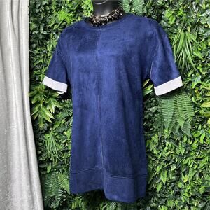 STITCHDROP Dress Women Large Blue Faux Suede A Line Short‎ Sleeve Lagenlook 1951